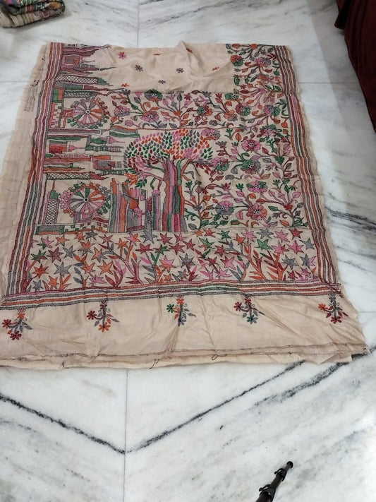 Pure Gachhi Tussar Handicrafts Kantha Stitch Saree